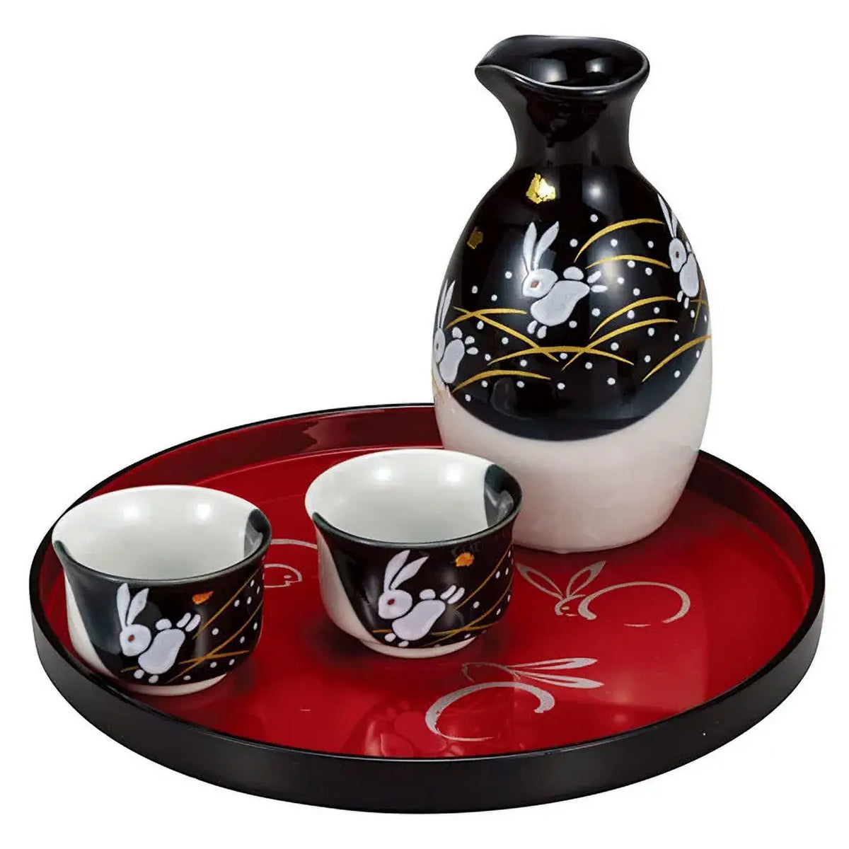 Kutani Ware Porcelain Sake Set Hopping Rabbit
