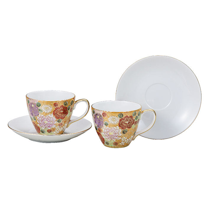 Kutani Ware Hanazume Floral Paired Coffee Cups