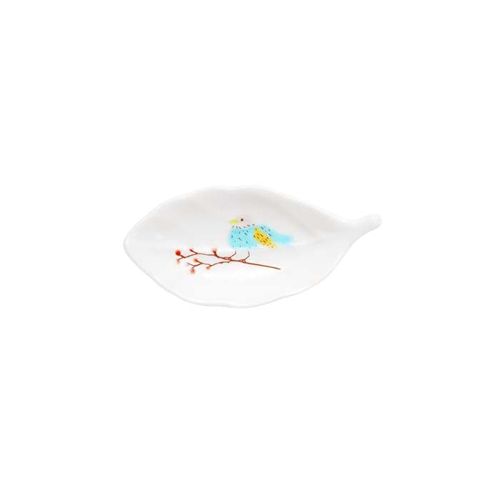 Harekutani Porcelain Bird Leaf Small Plate Chopstick Rest