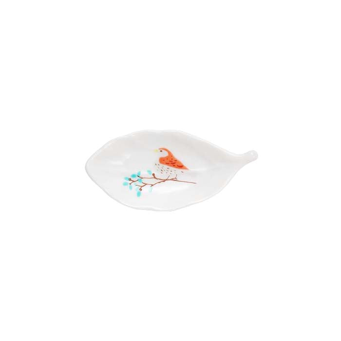 Harekutani Porcelain Bird Leaf Small Plate Chopstick Rest
