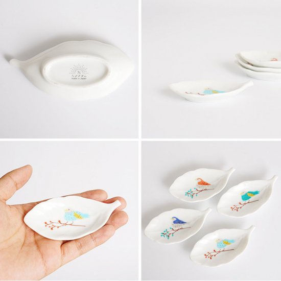 Harekutani Porcelain Bird Leaf Small Plate Chopstick Rest