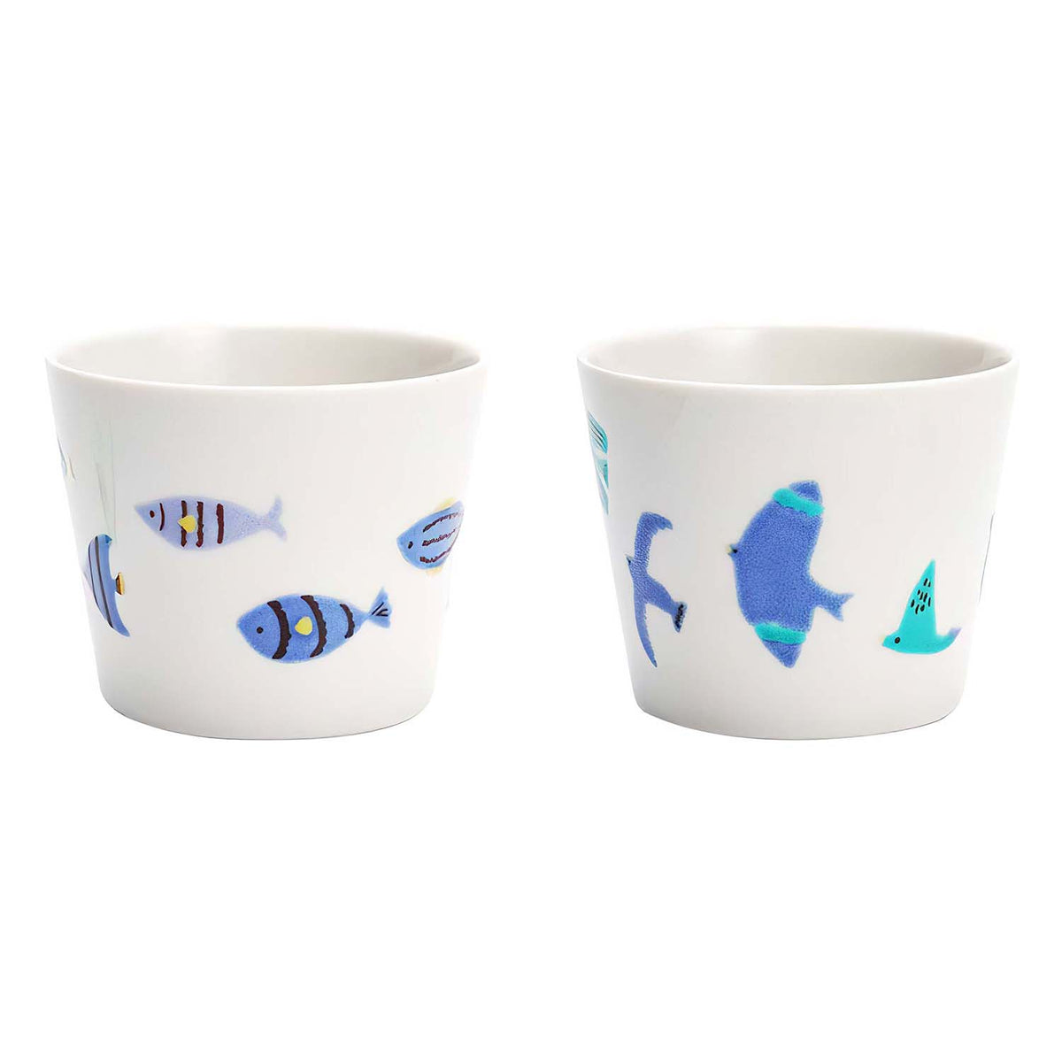 Harekutani Porcelain Blue Bird Fish Cup Set (2 Cups)