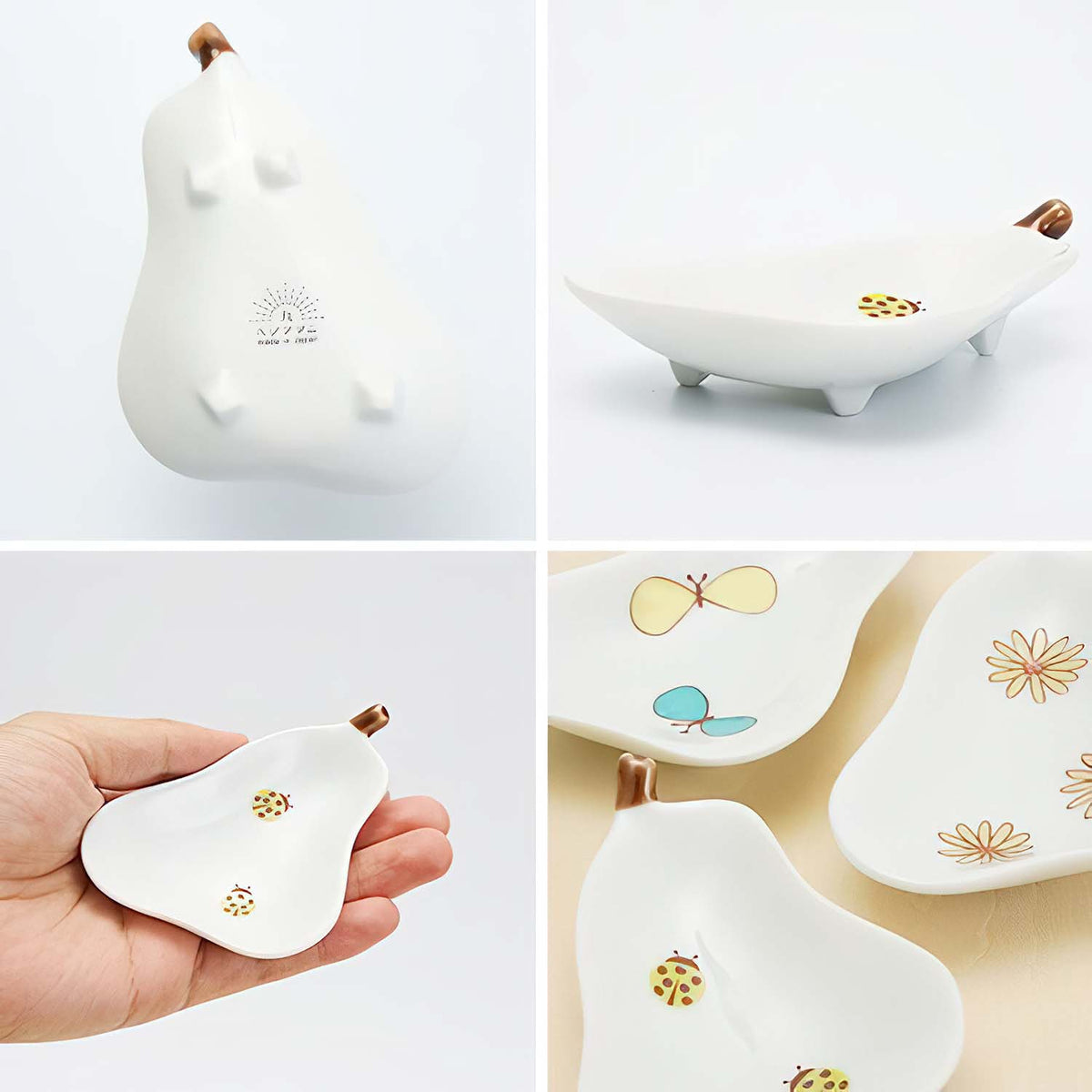 Harekutani Porcelain Pear Plate with Ladybug