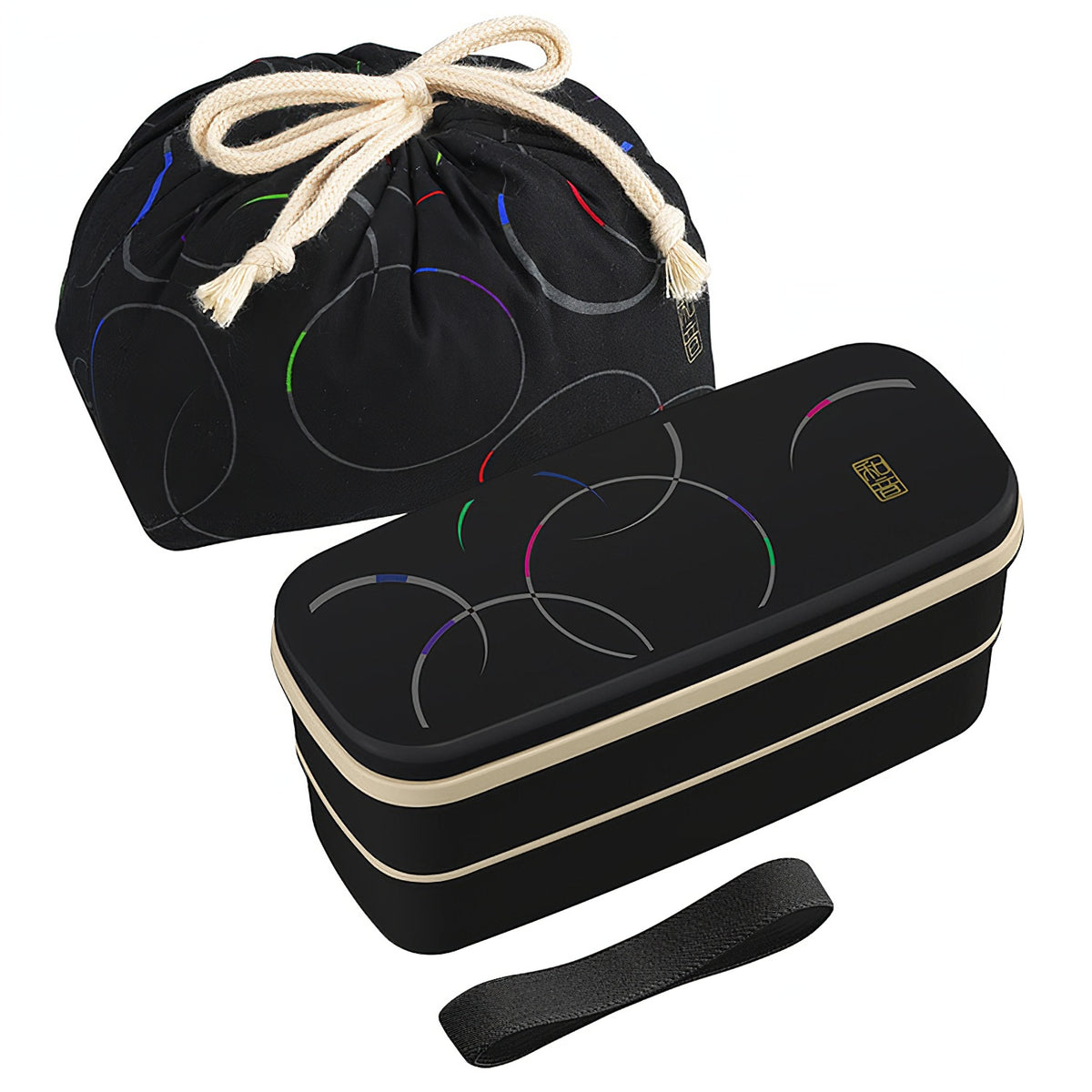 OSK Waon 2-Tier Nestable Bento Lunch Box with Chopsticks &amp; Lunch Bag Set