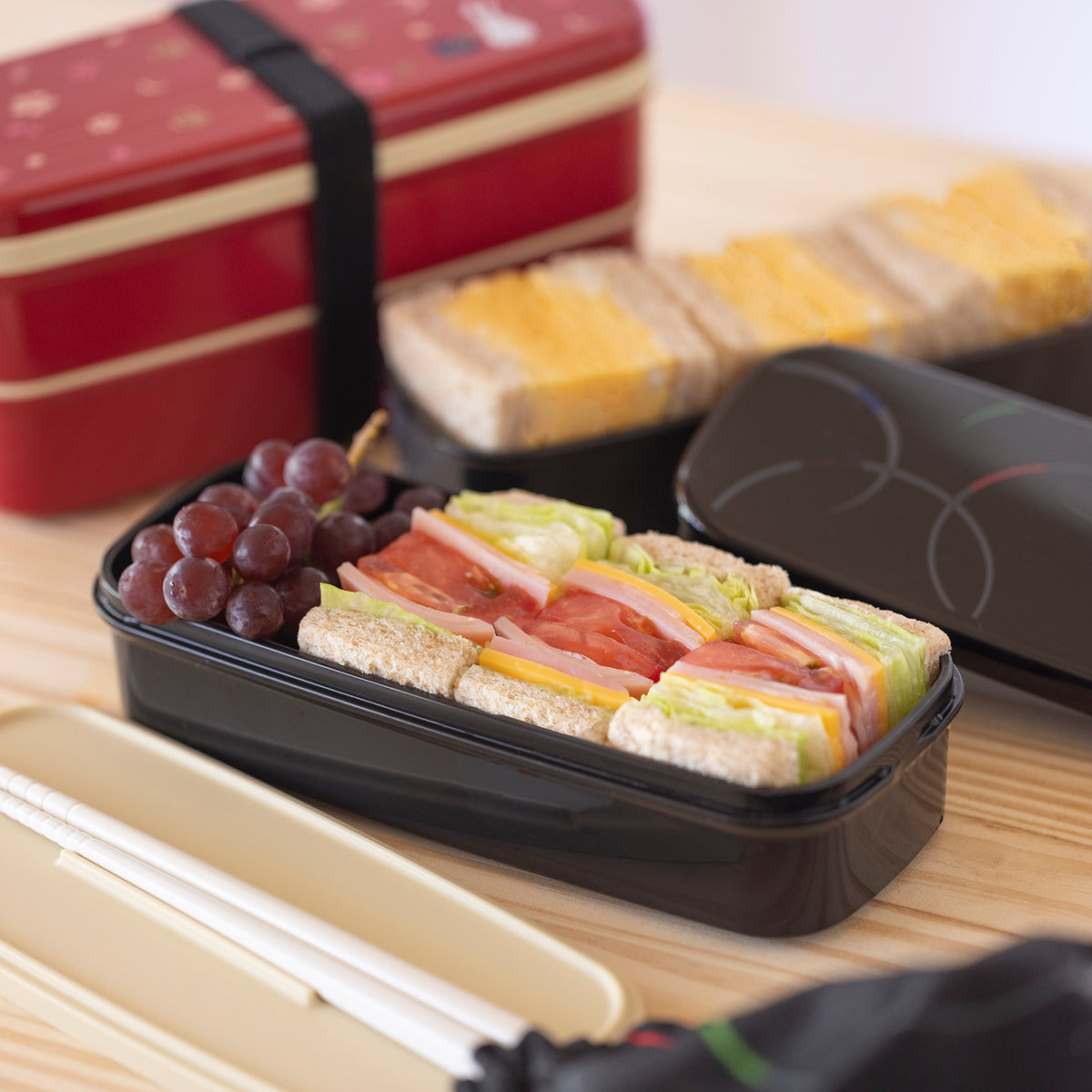 OSK Waon 2-Tier Nestable Bento Lunch Box with Chopsticks &amp; Lunch Bag Set
