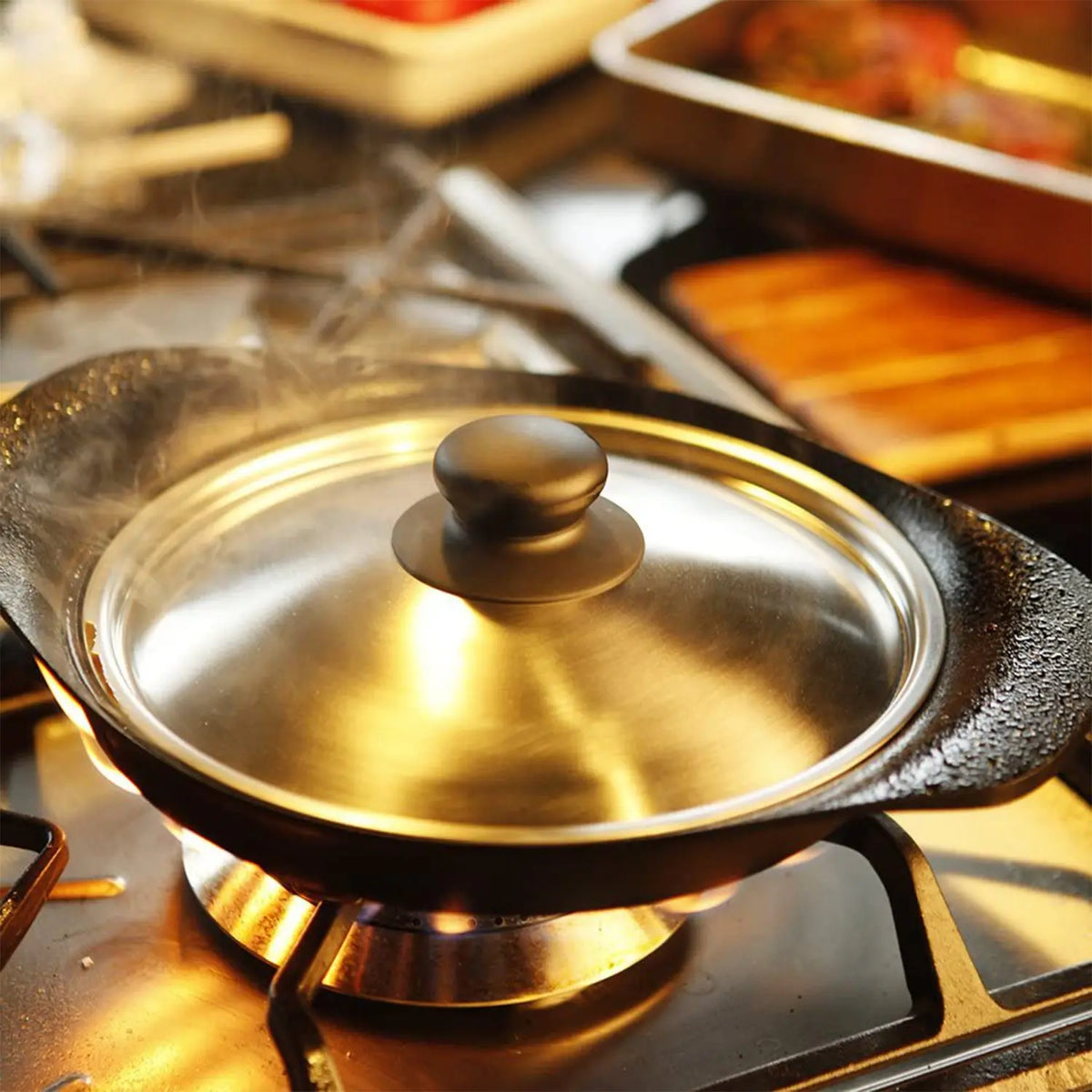 Sori Yanagi Cast Iron Induction Grill Pan 22cm with Stainless Steel Lid